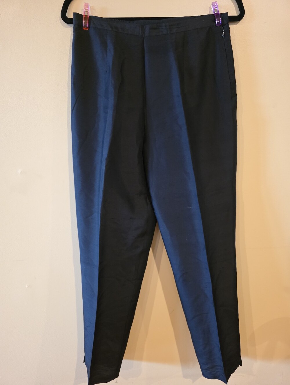 Vision Apparel Classic Black Silk Cigarette Trousers Side Zipper Size 8